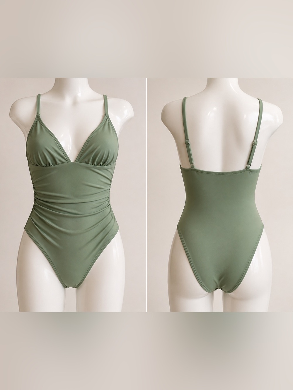 CUPSHE Green Swimsuit M Ruched One Piece Beach Vacation Resort Chic Minimalist